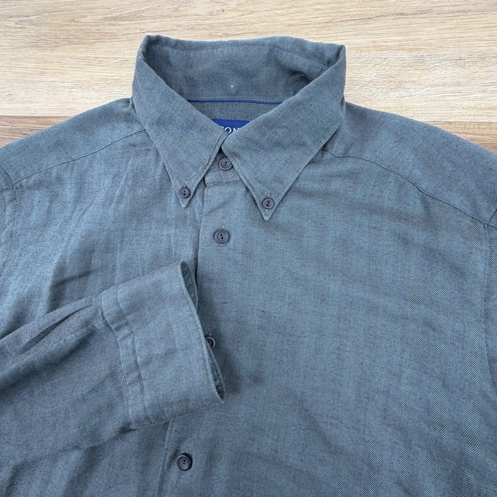 Eton‎ Dress Shirt Mens 16.5 Slim Fit Green Herringbone Modern Formal Classic EUC